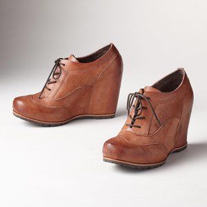 Kork-Ease Gwenda Covered Wedge Tie Leather Oxford Boot Bootie Shoe - Brown Sz 7